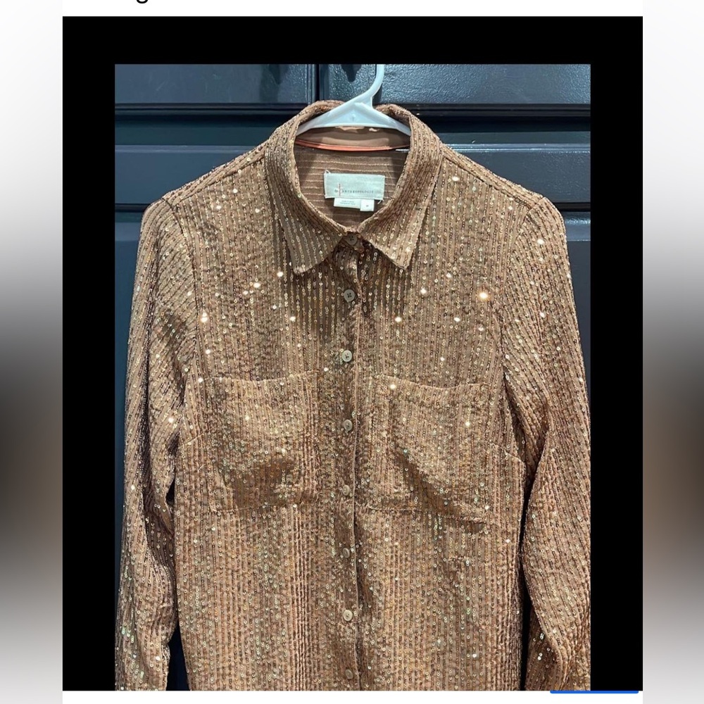 Anthropologie, rose gold sequin top, M